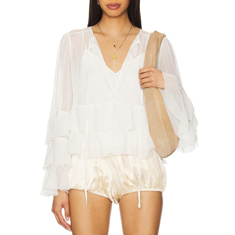 Cinq A Sept Ruffled White Steffina Blouse Size S
